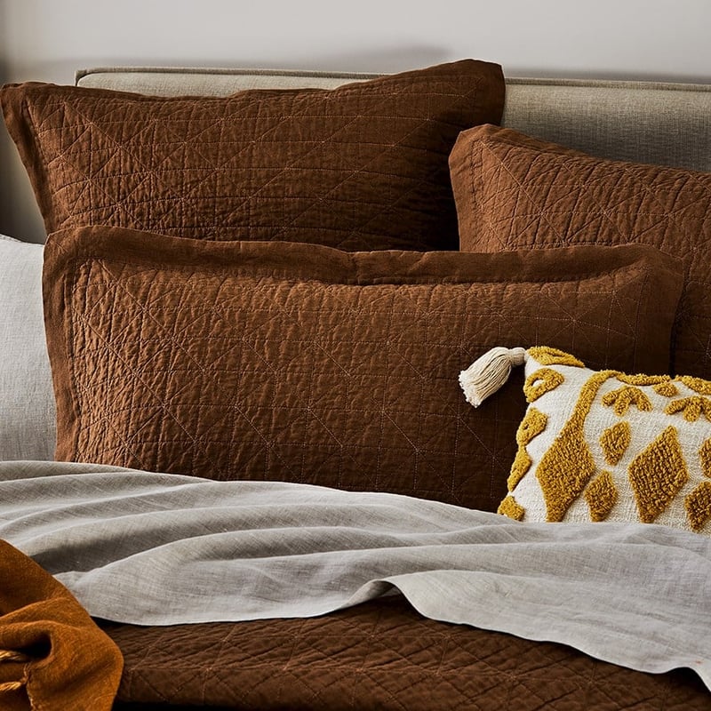 Vintage Washed Linen Tobacco Quilted Coverlet Separates