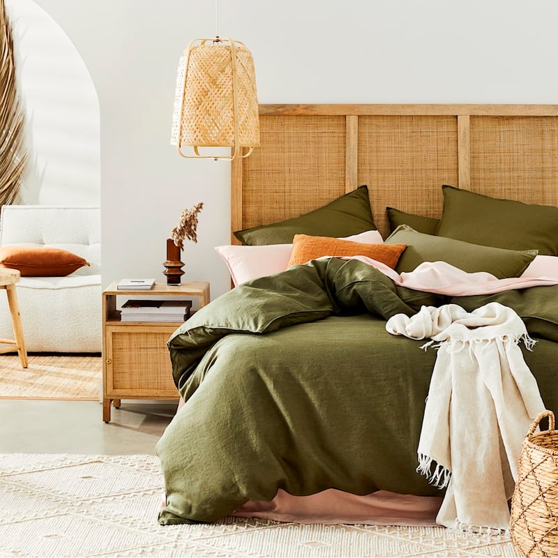 Vintage Washed Linen Moss Quilt Cover Separates