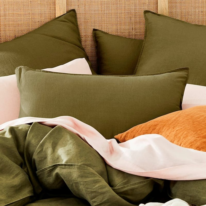Vintage Washed Linen Moss Quilt Cover Separates