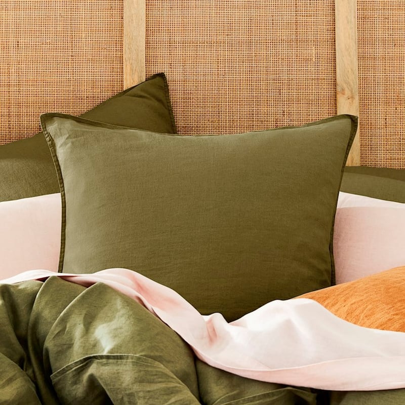 Vintage Washed Linen Moss Quilt Cover Separates