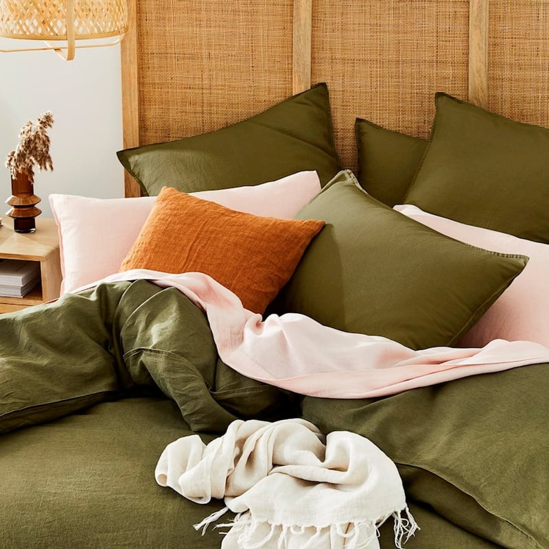 Vintage Washed Linen Moss Quilt Cover Separates