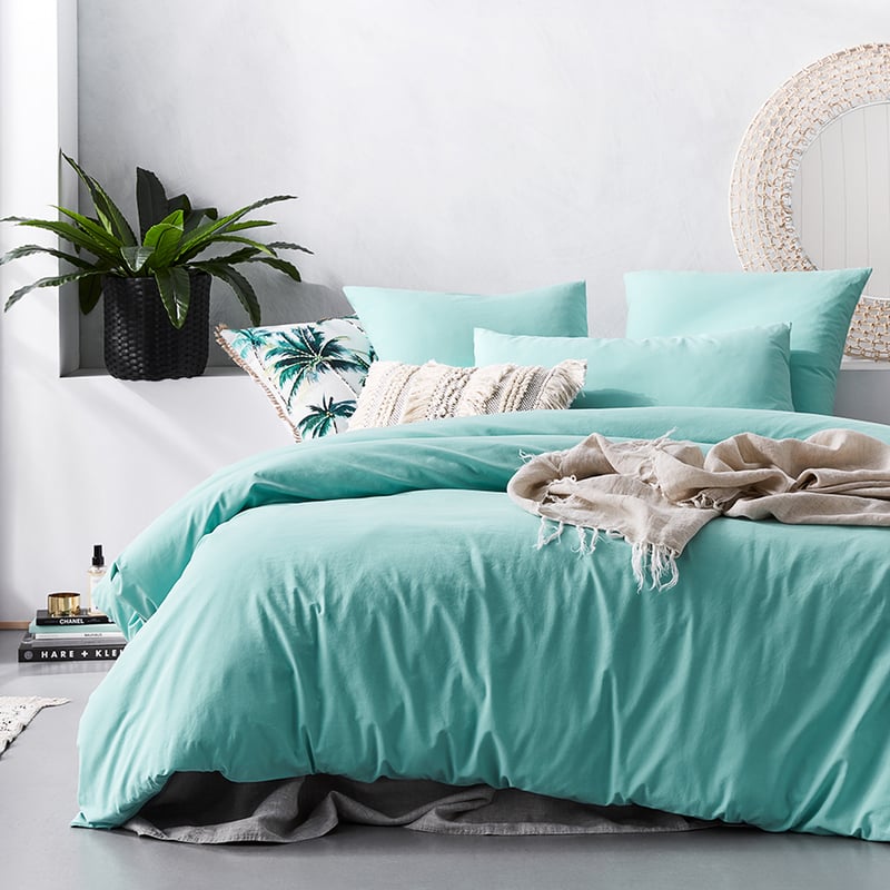 Stonewashed Cotton Quilt Cover Aqua