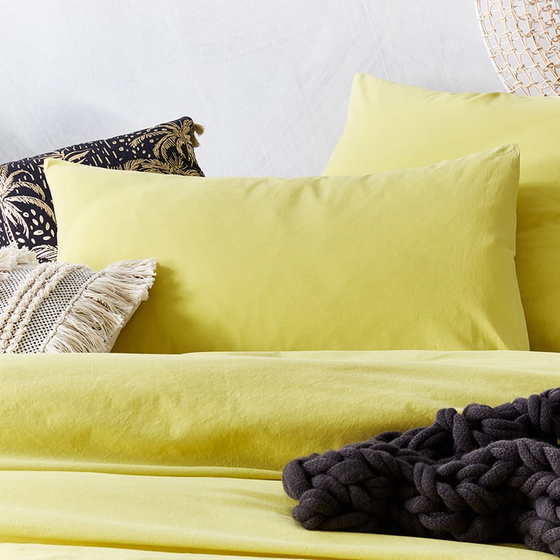 Stonewashed Cotton Quilt Cover Lemon