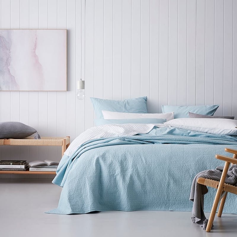Stonewashed Cotton Ice Blue Coverlet