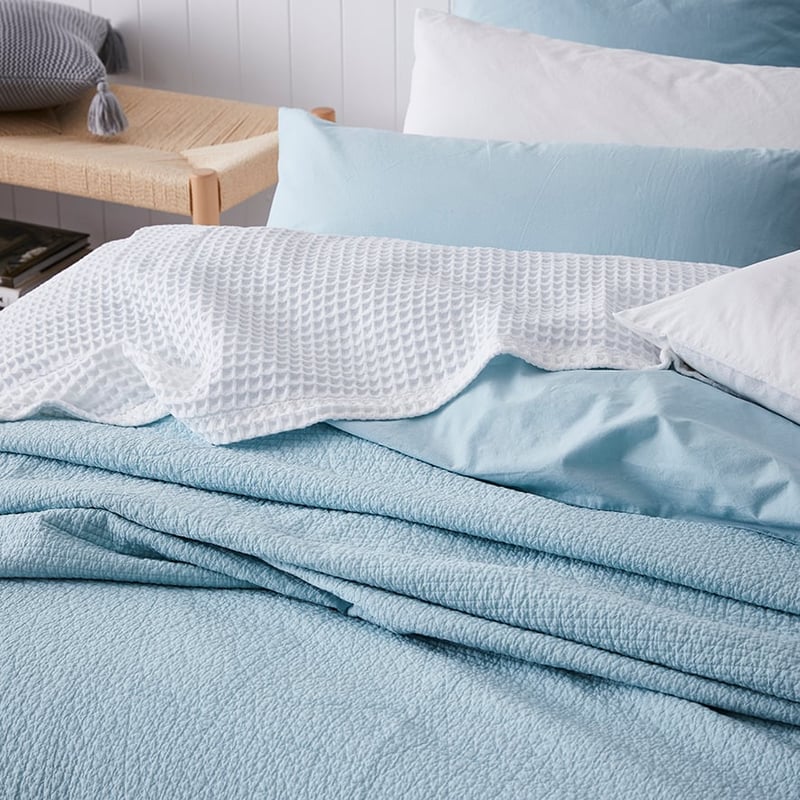 Stonewashed Cotton Ice Blue Coverlet