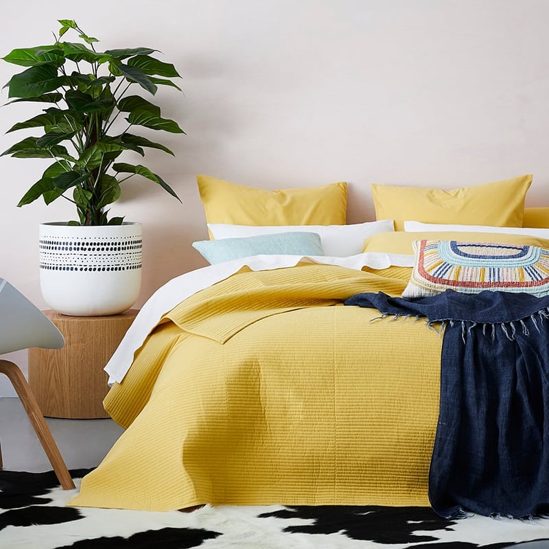 Stonewashed Cotton Mustard Coverlet