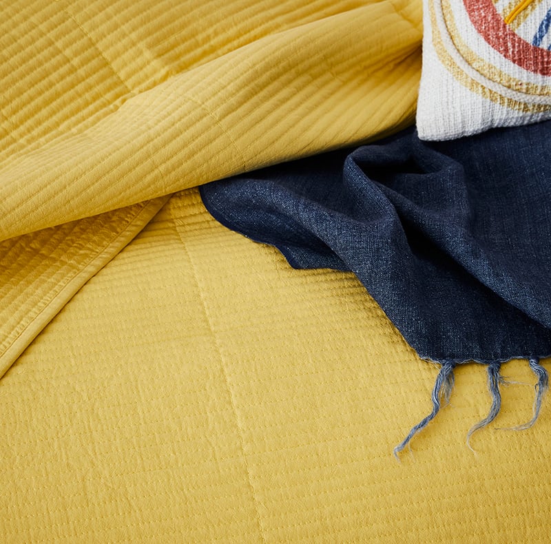 Stonewashed Cotton Mustard Coverlet