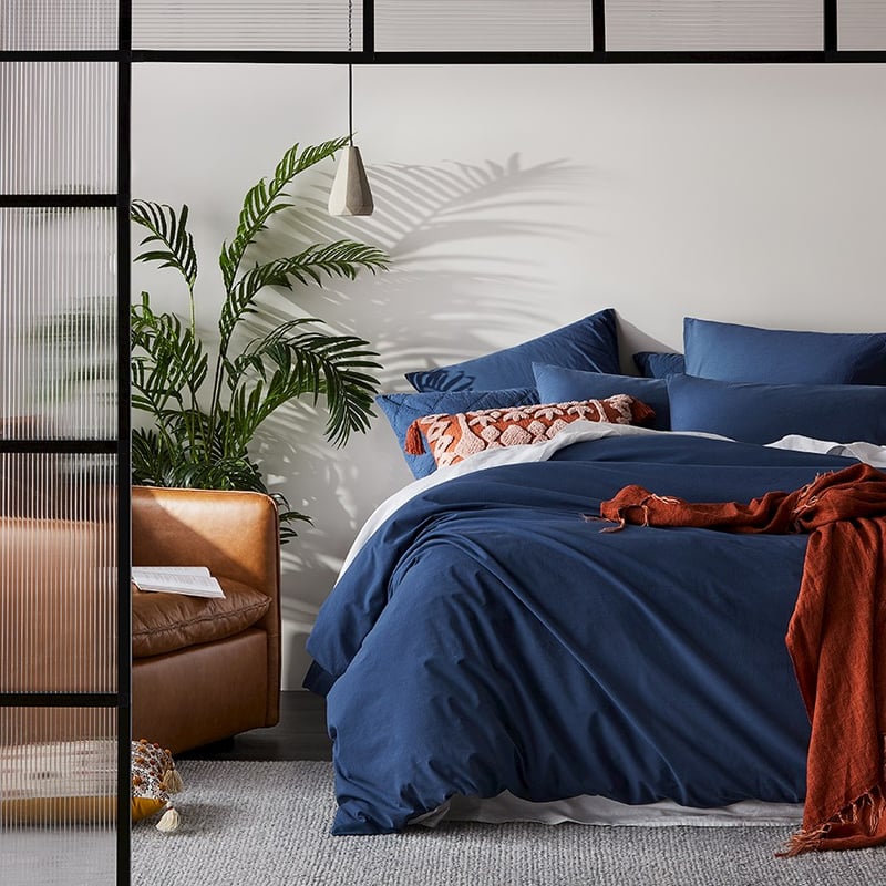 Stonewashed Cotton China Blue Quilt Cover Separates