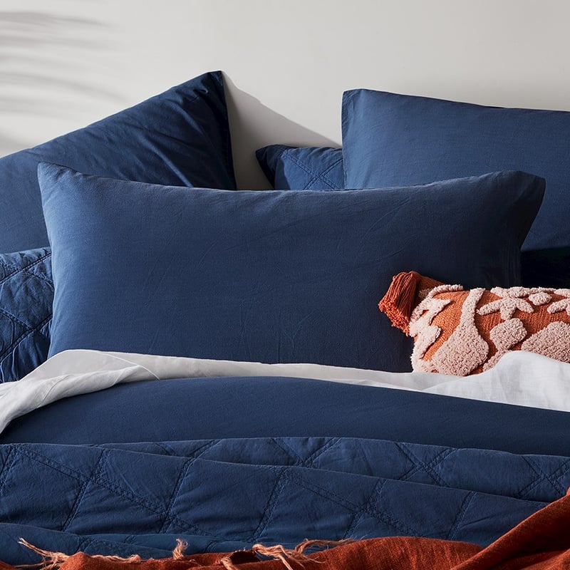 Stonewashed Cotton China Blue Quilt Cover Separates