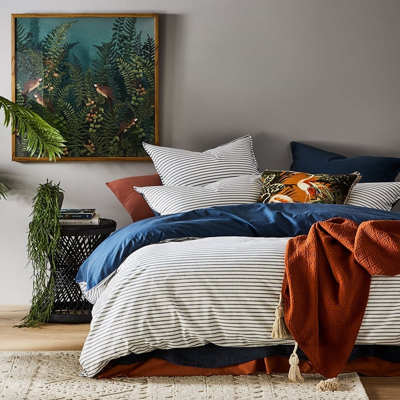 Stonewashed Cotton Printed China Blue Stripe Quilt Cover Separates