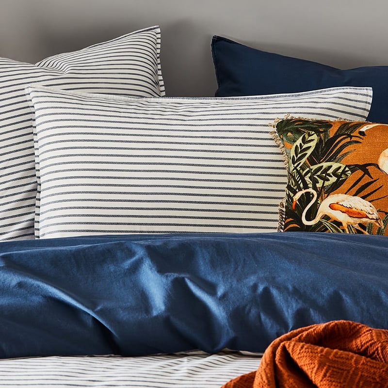 Stonewashed Cotton Printed China Blue Stripe Quilt Cover Separates