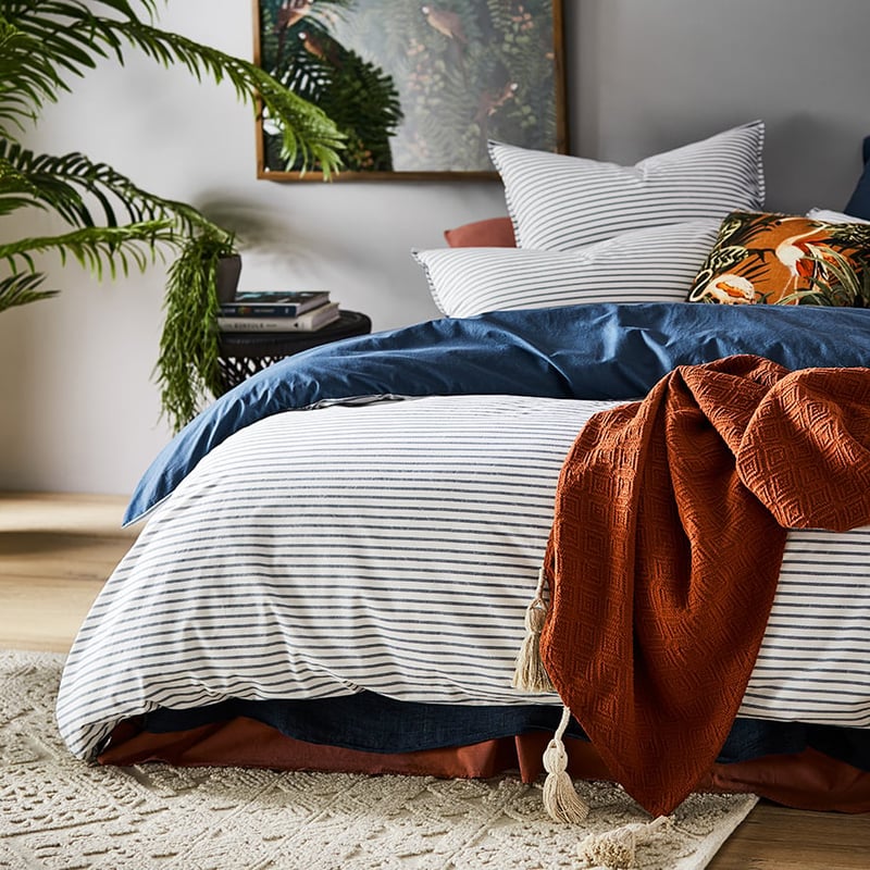 Stonewashed Cotton Printed China Blue Stripe Quilt Cover Separates