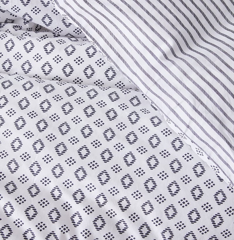 Stonewashed Printed Cotton Diamond Stripe Quilt Cover