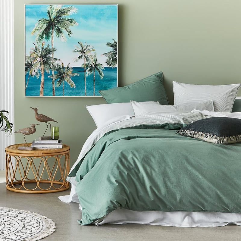 Stonewashed Printed Cotton Greenery Stripe Quilt Cover Separates
