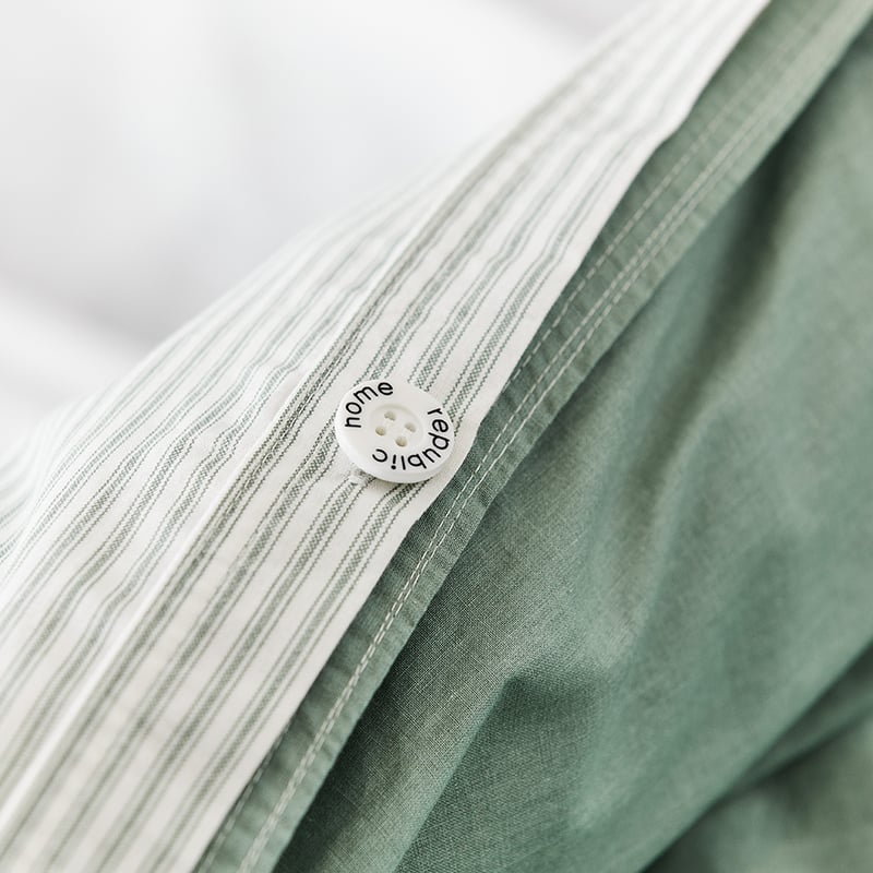 Stonewashed Printed Cotton Greenery Stripe Quilt Cover Separates