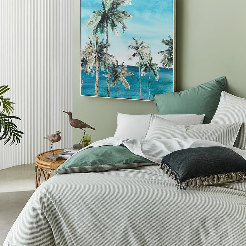 Stonewashed Printed Cotton Greenery Stripe Quilt Cover Separates