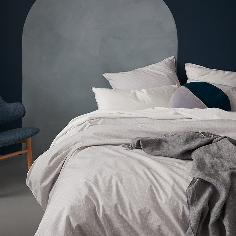 Stonewashed Printed Cotton Grey Hex Quilt Cover Separates
