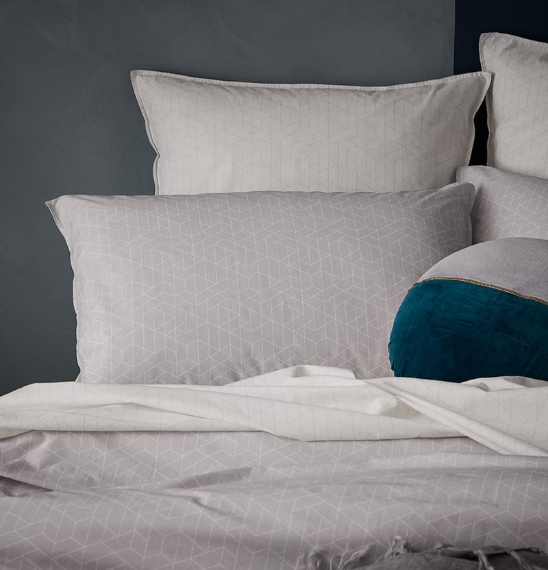 Stonewashed Printed Cotton Grey Hex Quilt Cover Separates