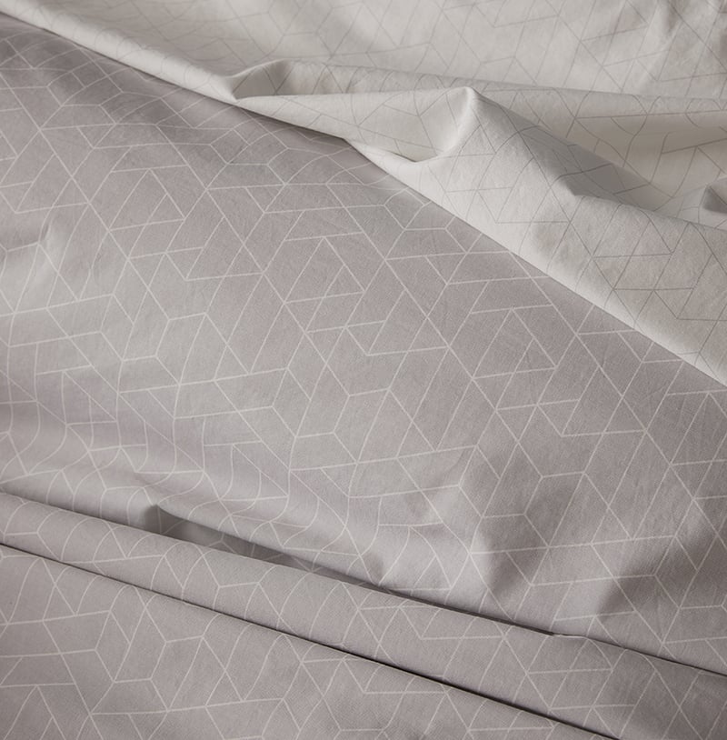 Stonewashed Printed Cotton Grey Hex Quilt Cover Separates