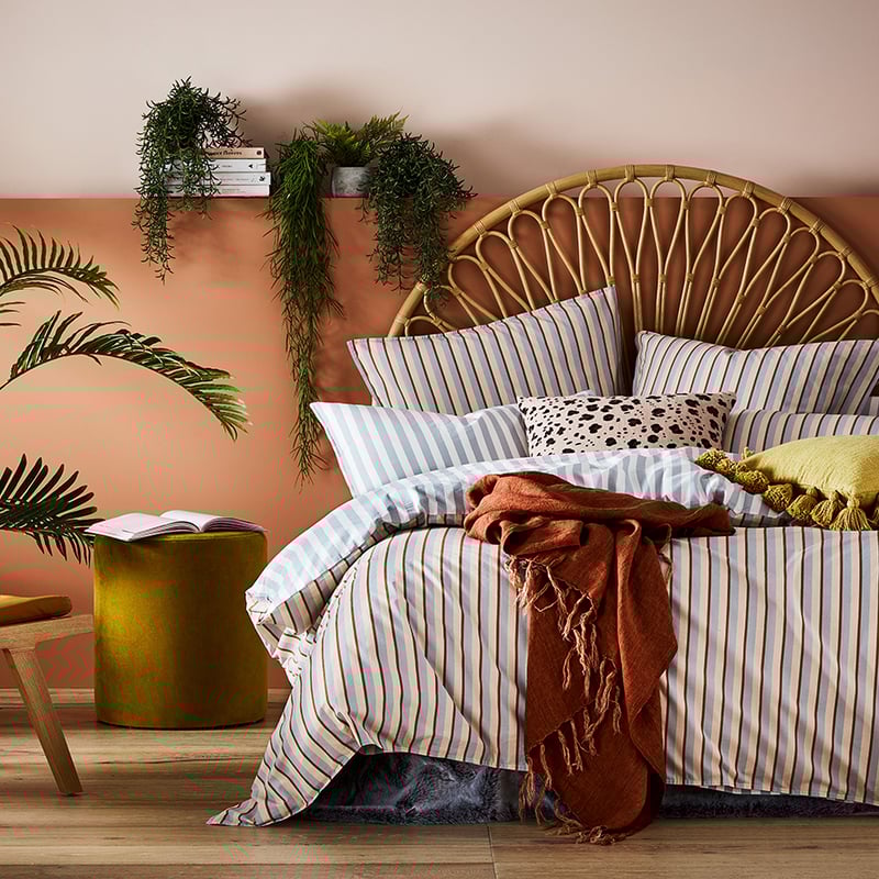 Stonewashed Cotton Printed Grey Stripe Quilt Cover Separates