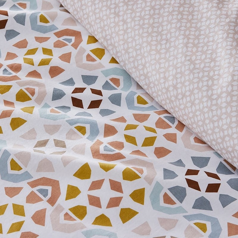 Stonewashed Cotton Printed Moroccan Geo Quilt Cover Separates