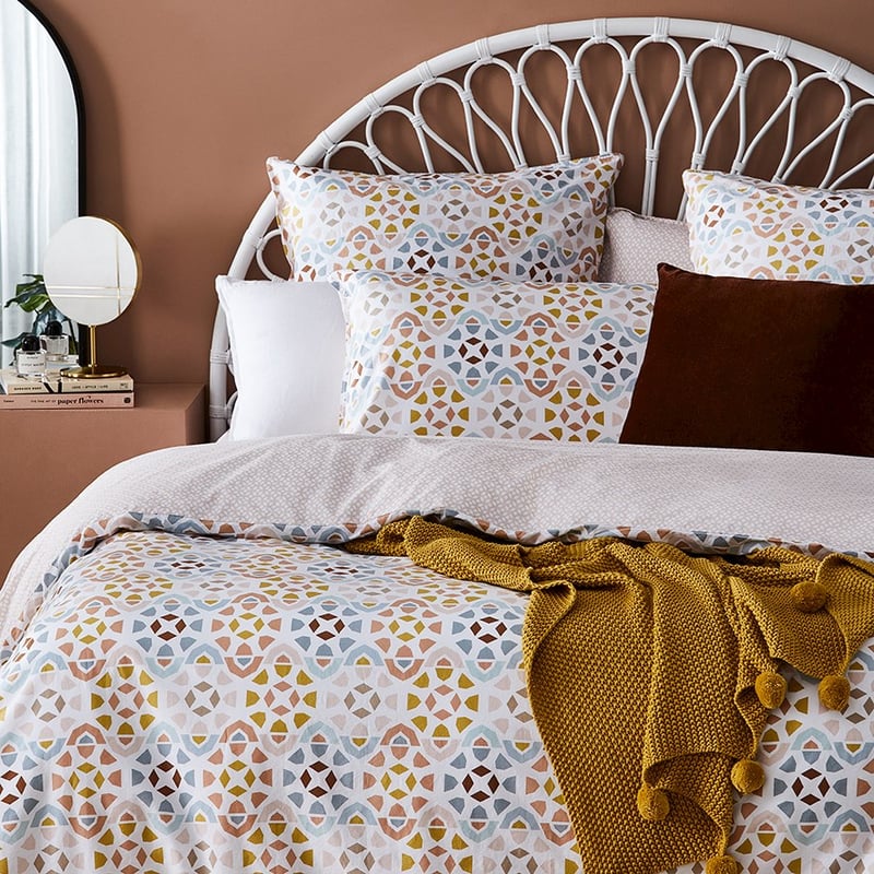 Stonewashed Cotton Printed Moroccan Geo Quilt Cover Separates