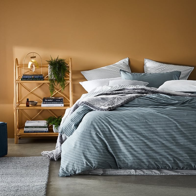 Stonewashed Printed Cotton Sage Stripe Quilt Cover Separates