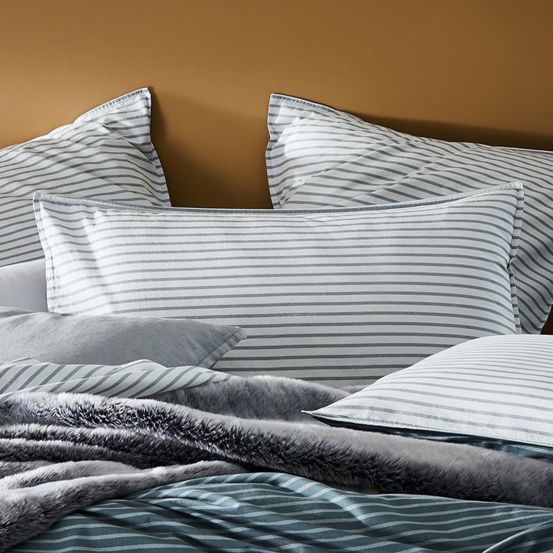 Stonewashed Printed Cotton Sage Stripe Quilt Cover Separates