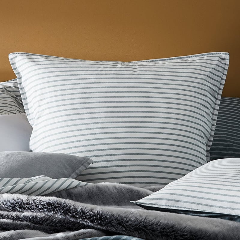 Stonewashed Printed Cotton Sage Stripe Quilt Cover Separates