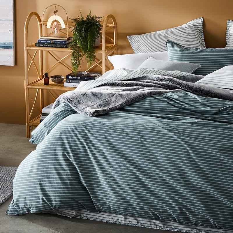 Stonewashed Printed Cotton Sage Stripe Quilt Cover Separates