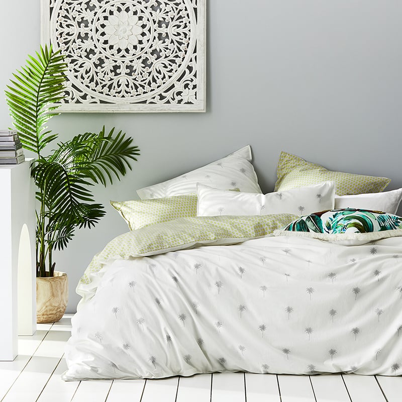 Stonewashed Printed Cotton Palm Silver Quilt Cover Separates
