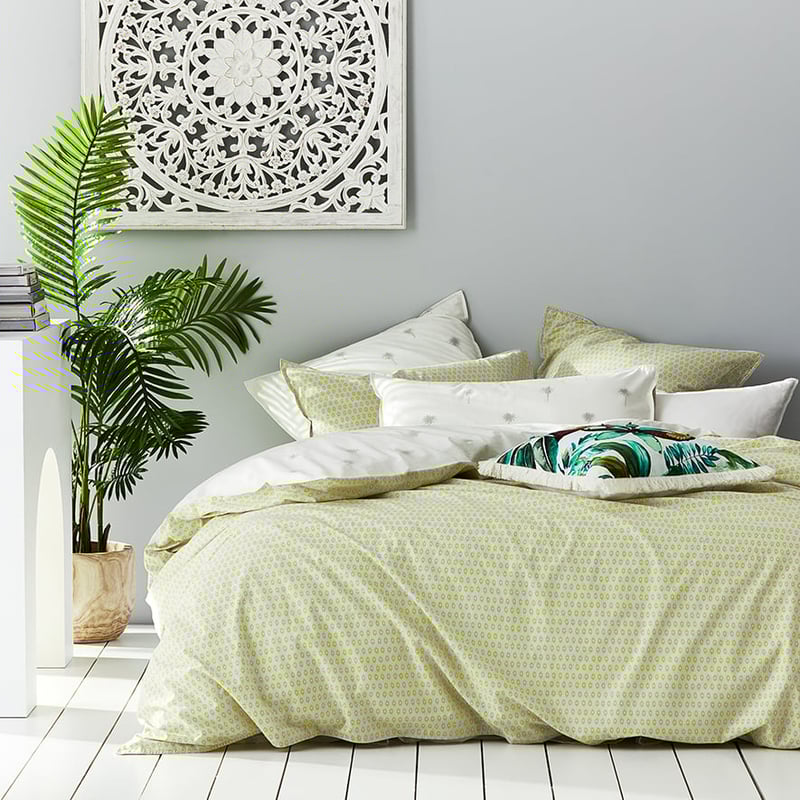 Stonewashed Printed Cotton Palm Silver Quilt Cover Separates