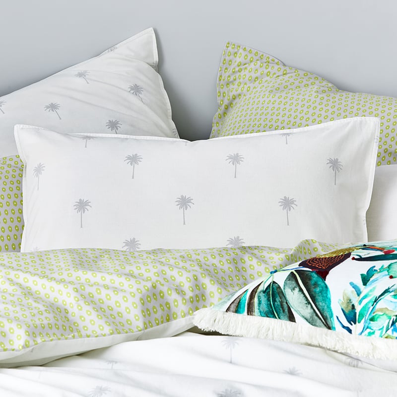 Stonewashed Printed Cotton Palm Silver Quilt Cover Separates