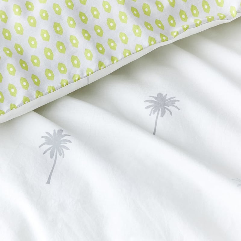Stonewashed Printed Cotton Palm Silver Quilt Cover Separates