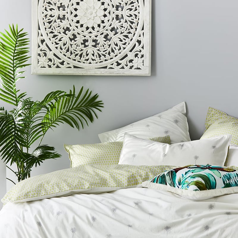 Stonewashed Printed Cotton Palm Silver Quilt Cover Separates