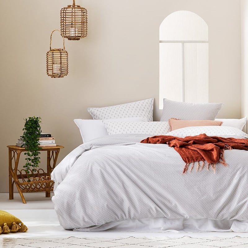 Stonewashed Cotton Printed Silver Woodblock Quilt Cover Separates