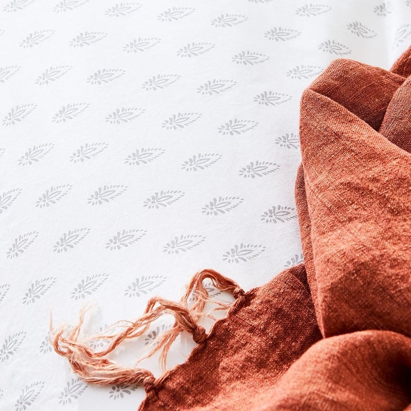 Stonewashed Cotton Printed Silver Woodblock Quilt Cover Separates