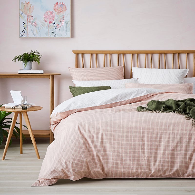 Stonewashed Printed Cotton Tile Grid Quilt Cover Separates