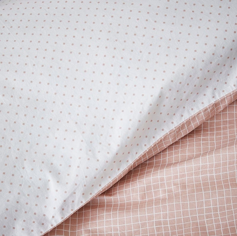 Stonewashed Printed Cotton Tile Grid Quilt Cover Separates