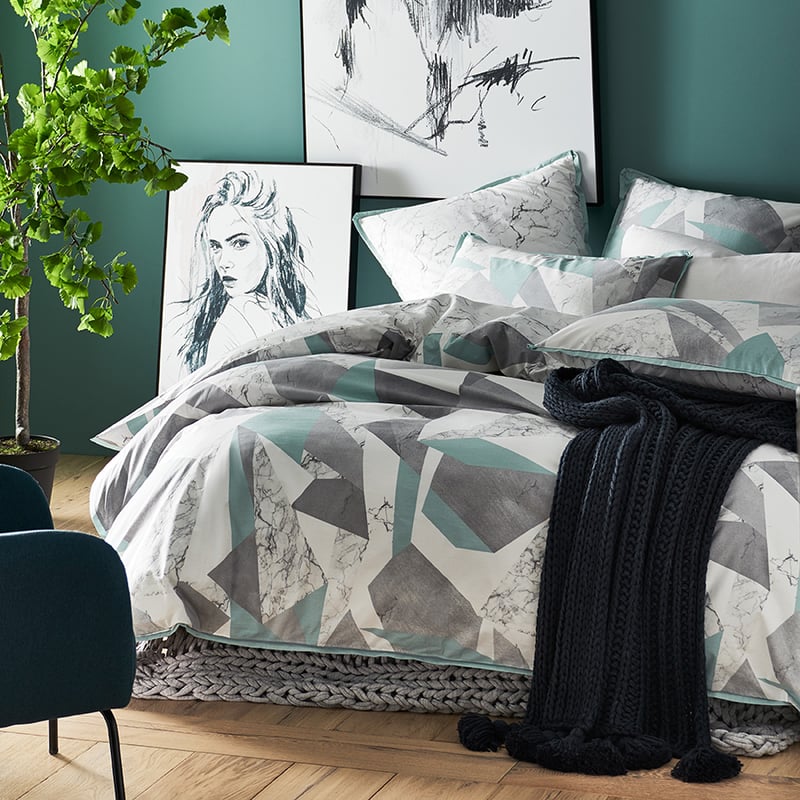 Calcutta Marble Print Sage Quilt Cover Set + Separates
