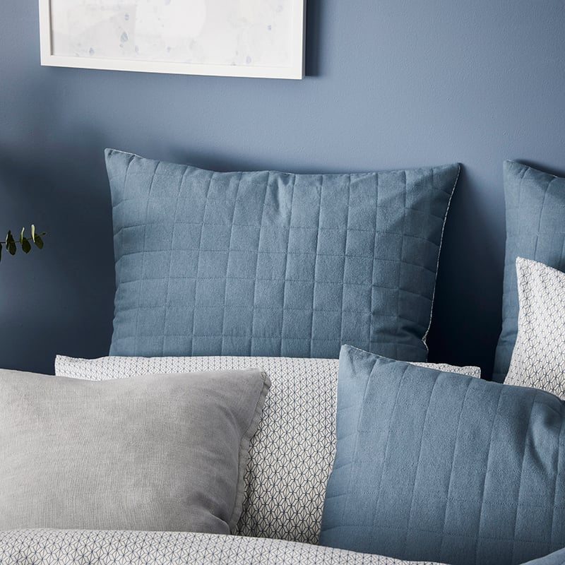 Geo Flannelette Quilted Blue Quilt Cover Set