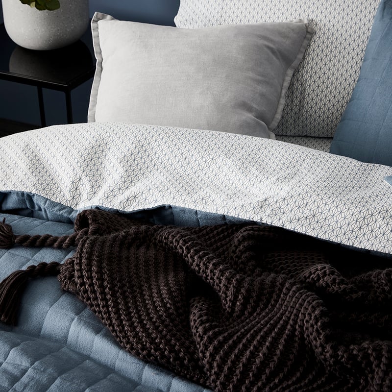 Geo Flannelette Quilted Blue Quilt Cover Set