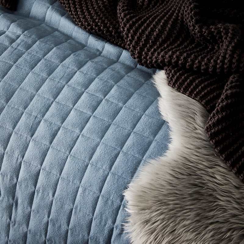 Geo Flannelette Quilted Blue Quilt Cover Set