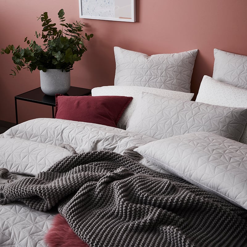 Fleck Flannelette Quilted Silver Quilt Cover Set