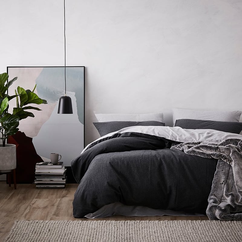 Super Soft Brushed Flannelette Silver & Charcoal Quilt Cover