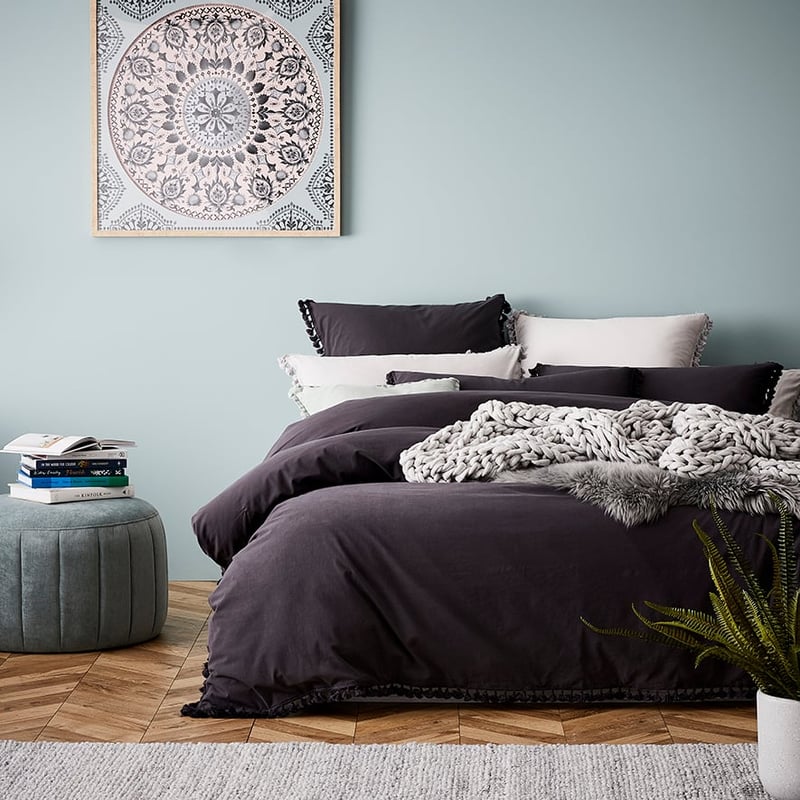 Stonewashed Cotton Tassel Charcoal Quilt Cover Separates
