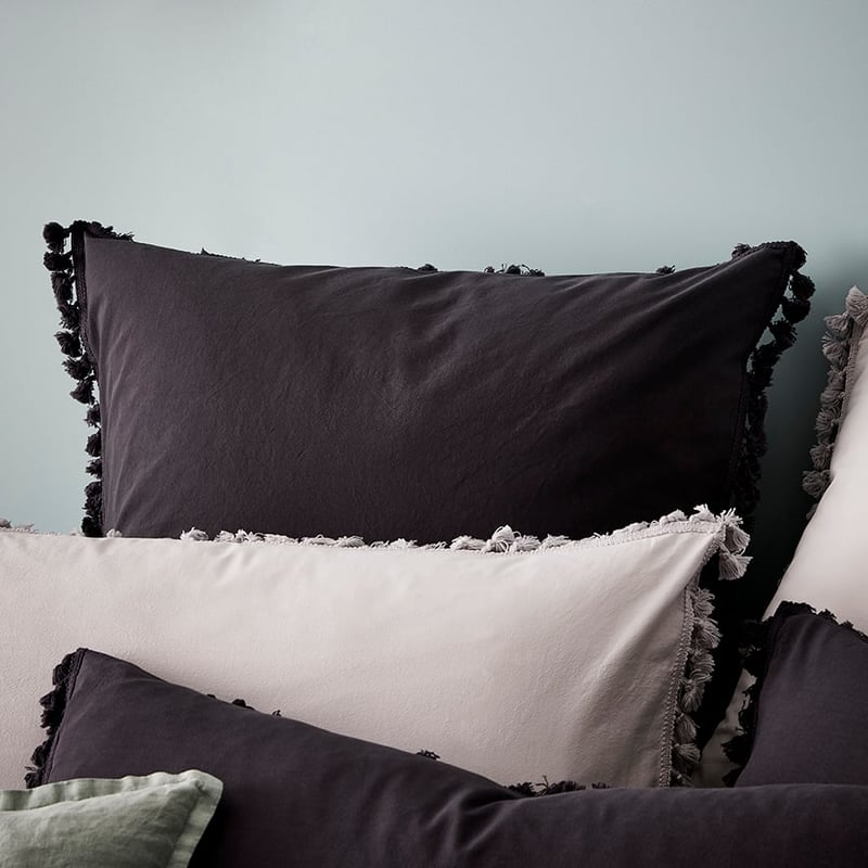 Stonewashed Cotton Tassel Charcoal Quilt Cover Separates