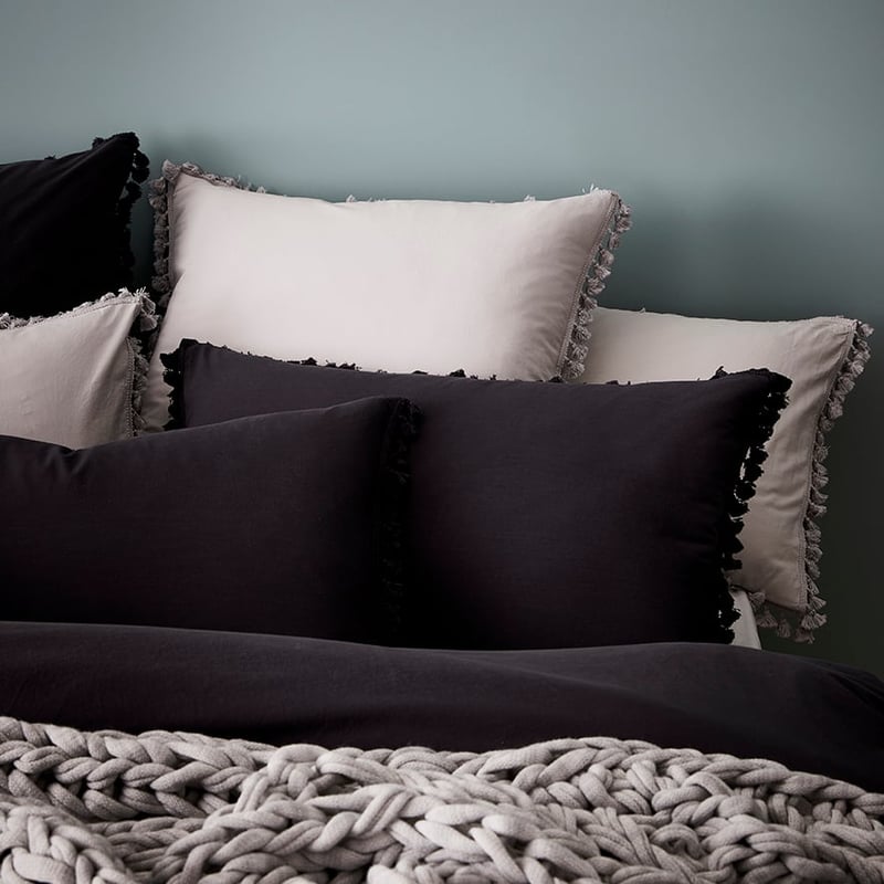 Stonewashed Cotton Tassel Charcoal Quilt Cover Separates