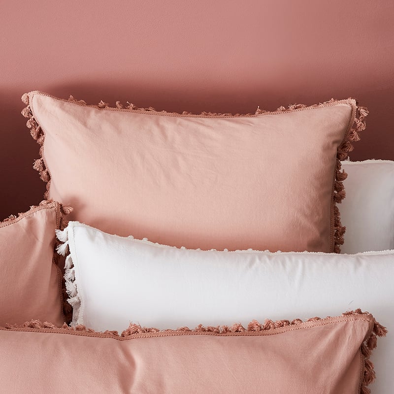 Stonewashed Cotton Tassel Dusty Pink Quilt Cover Separates