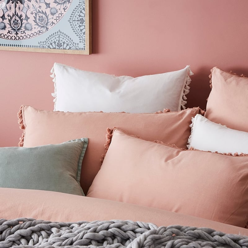 Stonewashed Cotton Tassel Dusty Pink Quilt Cover Separates